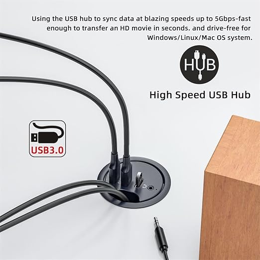 Xiwai USB 3.0 Hub Splitter, SD TF USB-C 2 Port USB Multiport Expander High Speed Type C Data Port 60mm Desk Grommet Dock Station Micro-SD Card Reader Interface for PC Desk Desktop