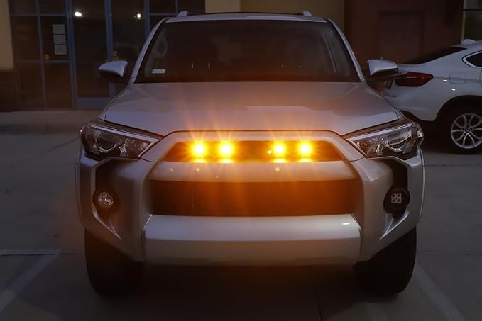 iJDMTOY 4pc Set 3W High Power LED Grille Mesh Mount Lighting Kit Compatible with Toyota FJ Cruiser 4Runner Tacoma etc., 2500K Amber Projector Lens Spot Beam LED Lights