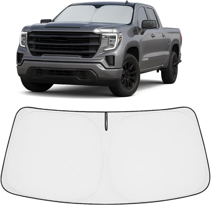 Proadsy 2026 Upgrade Windshield Sun Shade Custom Fit GMC Sierra 2019-2026 4-Layer Foldable Front Sunshade Protector Sun Visor Blocks UV Rays Keep Car Cooler Accessories
