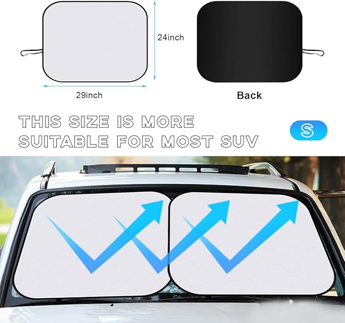 Ziciner 2 PCS Car Windshield Sun Shade, Auto Sun Heat and UV Rays Blocker, 24"×29" Foldable Automotive Front Window Sunshade Protector, Universal Vehicle Interior Accessories (Silver-S)