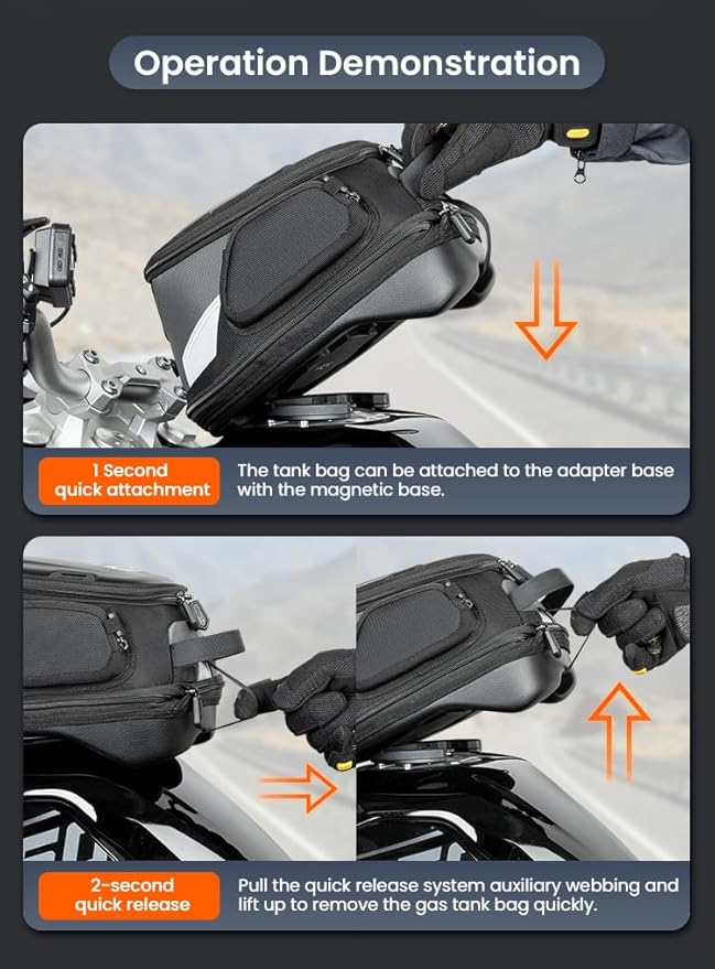 Loboo Motorcycle Tank Bag Expandable Motorcycle Bag, Magnetic Suction Quick Release ，Compatible With CFMOTO 400GT 250CL-X 450SR 450NK (BTB15, Tank Bag Base Adapter 601)