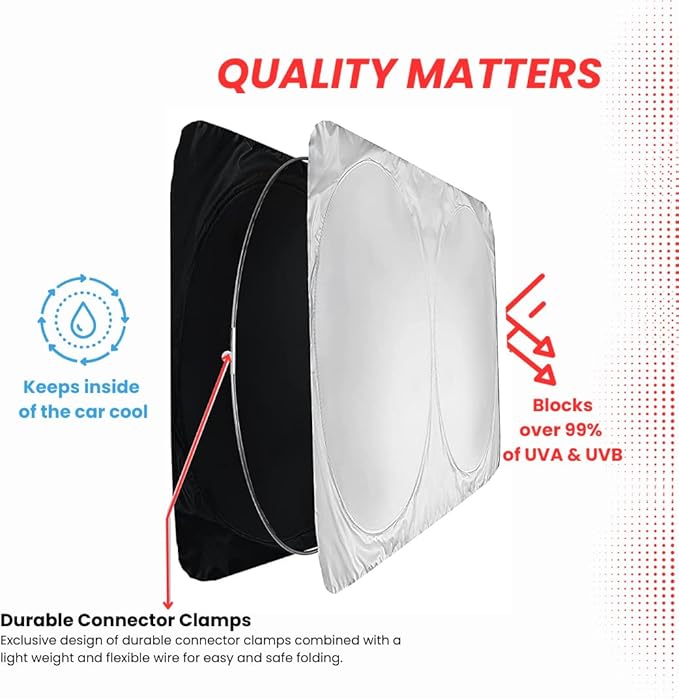 Jeep Windshield Sun Shade | fits Wrangler, Rubicon, Sahara, Gladiator, Sport S, Willys 41, High Altitude - Certified 99% UVA & UVB Lab Tested Interior Protection. Car Window Shades by Kinder Fluff