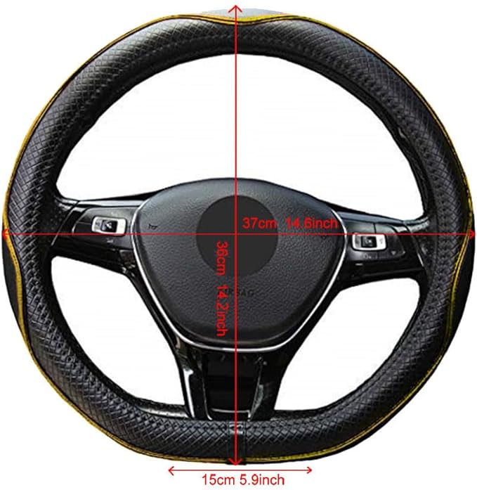 Mayco Bell Flat Bottom Steering Wheel Cover Anti-Slip,Safety,Soft,Breathable,Durable,Full Surround,Comfortable Grip Microfiber Leather (D Shape, Black Yellow)