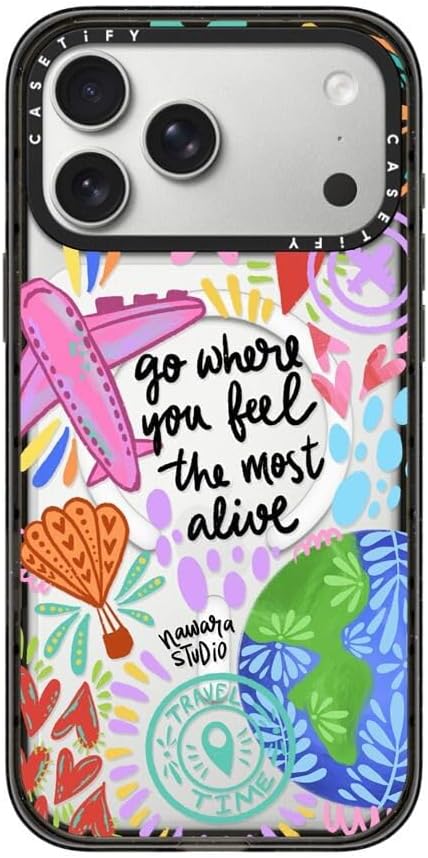CASETiFY Impact iPhone 17 Pro Max Case [Slim/Compatible with Magsafe / 8.2 ft. 4X Military Grade Drop Protection] - Travel Time - Clear Black