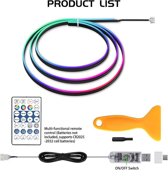 Dreamcolor Interior Acrylic Car Light Strip, Car LED Strip Light with APP Control 47 Inches Fiber Optic Ambient Lighting Kits, Multi-Modes Sound Sync Neon Lights