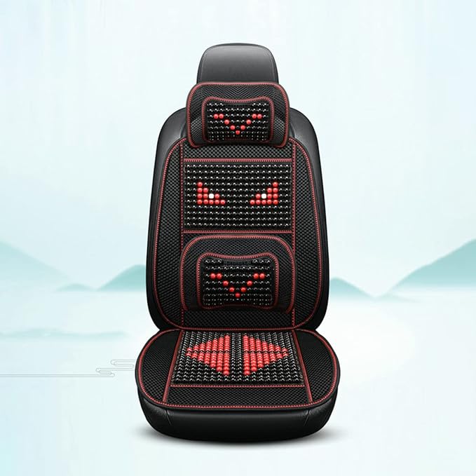 Natural Wood Beaded Seat Cover with Cooling Ventilated Mesh, Massage Seat Cushion with Lumbar Support for Car/Truck Driver