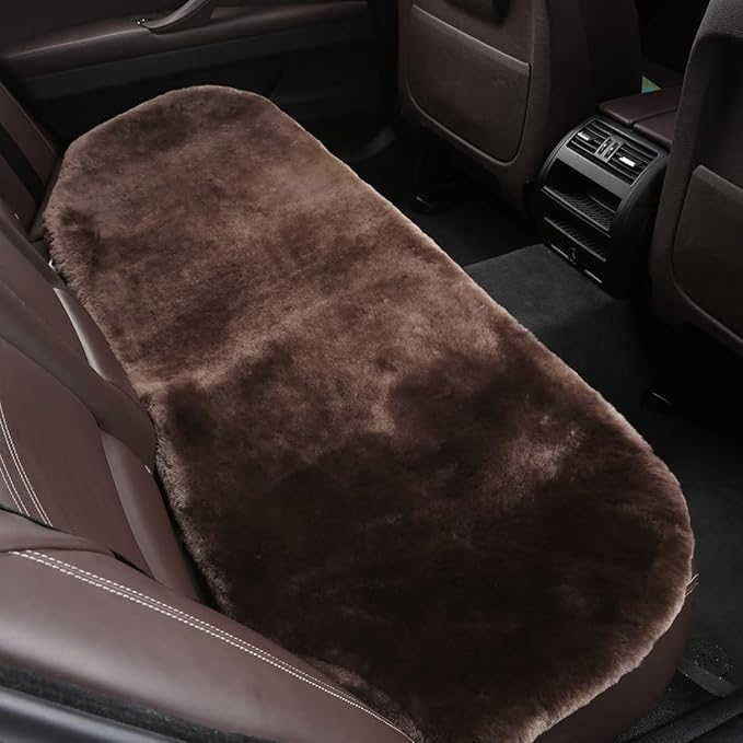 OGLAND Fluffy Genuine Australia Sheepskin Car Seat Cover for Auto Interior Accessories with Soft Fuzzy Wool Eco-Friendly Natural Fur Non-Slip (Teak, Back)