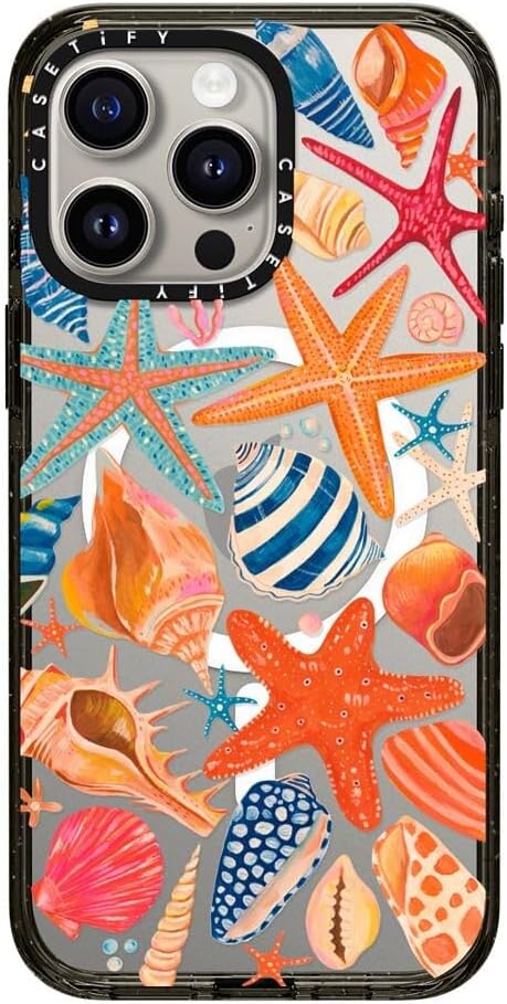 CASETiFY Impact iPhone 15 Pro Max Case [4X Military Grade Drop Tested / 8.2ft Drop Protection/Compatible with Magsafe] - Sea Shells - Clear Black