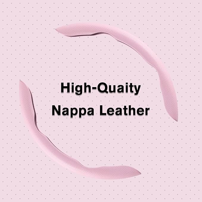 Amiss Car Nappa Leather Steering Wheel Cover, Segmented Steering Wheel Protector, Universal 99% Car Wheel Cover Protector (Pink)