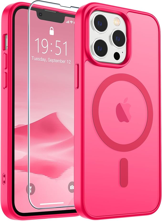 SUPFINE Magnetic for iPhone 13 Pro Max Case (Compatible with MagSafe) (Military Grade Drop Protection) Slim Translucent Matte Shockproof with Anti-Fingerprint Phone Case,Hot Pink