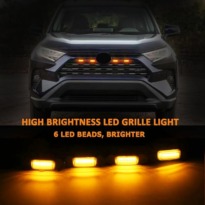LED Grille Lights Compatible with Toyota RAV4 2019 2020 2021 2022 2023 2024 Front Grille Lights for Rav4 Accessories Hybird LE XLE SE XSE Limited (Amber)