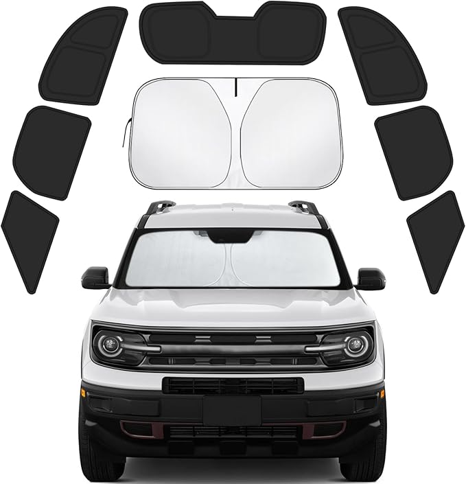 Car Window Shades for Ford Bronco Sport 2021-2025 Accessories - Full Set 8PCS Side Window Sunshades with Memory Frame & Blackout Fabric, Privacy UV Shield for Camping/Travel