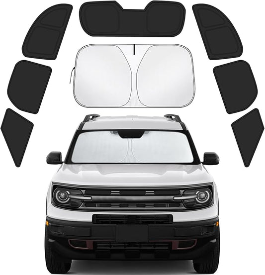 Car Window Shades for Ford Bronco Sport 2021-2025 Accessories - Full Set 8PCS Side Window Sunshades with Memory Frame & Blackout Fabric, Privacy UV Shield for Camping/Travel