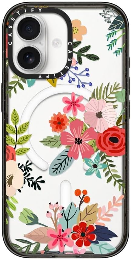 CASETiFY Impact iPhone 17 Case [Slim/Compatible with Magsafe / 8.2 ft. 4X Military Grade Drop Protection] - Floral Collage - Clear Black