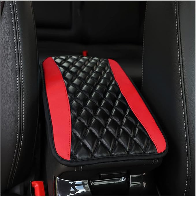 Ziciner Leather Car Center Console Armrest Pad, PU Waterproof Auto Seat Box Cover Protector, Hand Rest Cushion Protection Pad, Vehicles Interior Accessories Universal for Car,SUV (Red)
