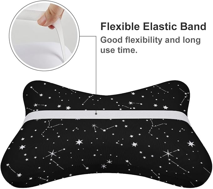 Headrest Pillow for Car Seat, 2 Pcs Memory Foam Neck Support Pillow for Neck Pain Relief, Compatible with Zodiac Constellation Galaxy Black Starry Night Stars Glow Dark Midnight Car Office