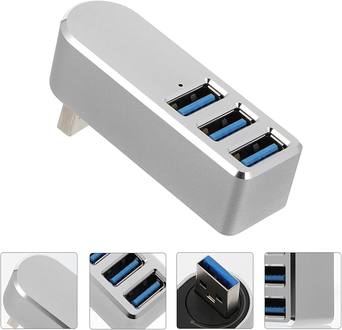 SEWACC Rotatable USB Hub Aluminum Alloy Expander for Phone Laptop Computer Accessories with Angle Wide Compatibility for USB Drive Keyboard Mouse Camera