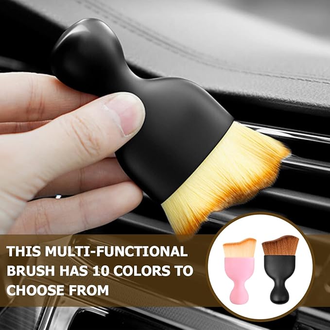 Blilo 2PCS Car Interior Detailing Brush with Dust Cover, Auto Soft Hair Cleaning Brushes, Scratch Free Curved Dirt Collectors, for Vehicle Dashboard Air Conditioner Vents Leather (Dark Brown/2PCS)
