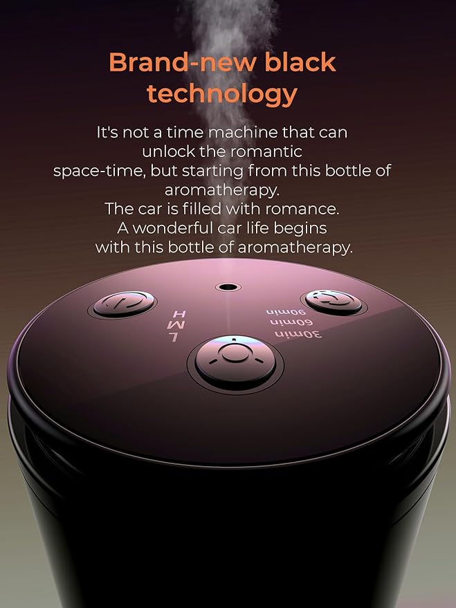 Battery Operated Waterless Diffuser – Portable Scent Machine for Car, Office & Bedroom, Ultrasonic Aroma Mist with 9 Color LED Light, Mini Essential Oil Diffuser Purple Black