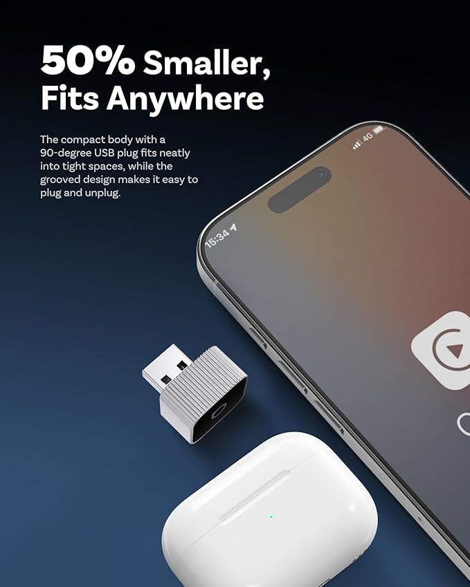 OTTOCAST Mini Cube 3.0 Wireless CarPlay & Android Auto Adapter 2026– Plug & Play, Fast Auto-Reconnect (Sliver)