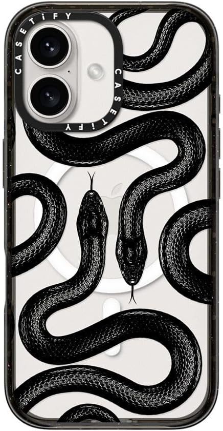 CASETiFY Impact Case for iPhone 16 [Slim / 8.2 ft. 4X Military Grade Drop Protection/Compatible with Magsafe] - Black Kingsnake - Clear Black