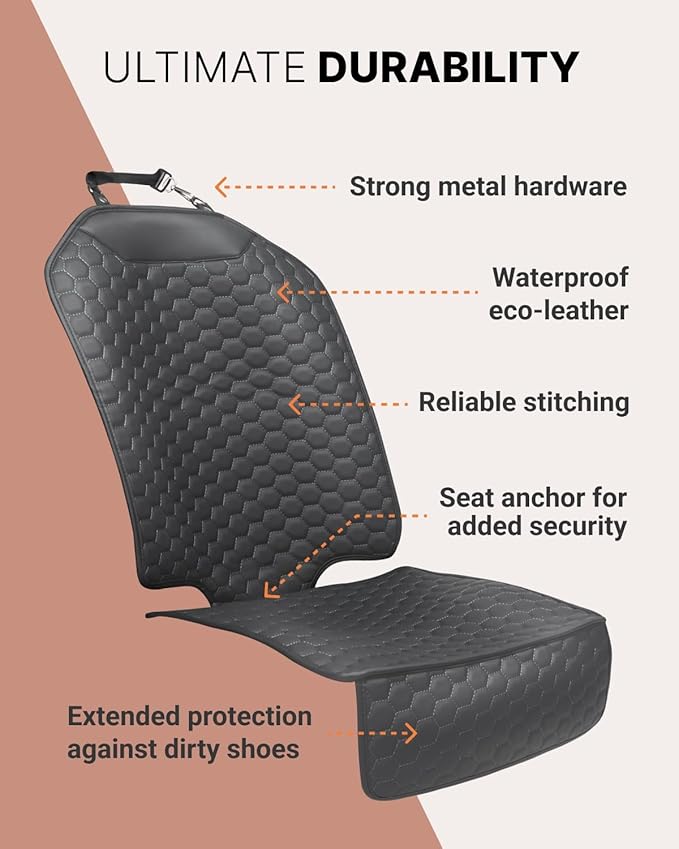 Owleys Set Seat Back Organizer & Car Seat Protector Hexy Waterproof & Non-Slip Protector for Child Car Cushion for Leather and Fabric Seats (Black 2pcs)
