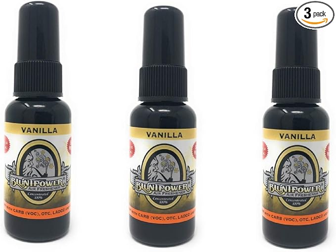 BluntPower (Vanilla, 3 Pack) Concentrated Air Freshener - Premium Oil Based Air Freshener Spray For Home and Car - Long-Lasting Bathroom Spray, Car Freshener, & Odor Eliminator Spray