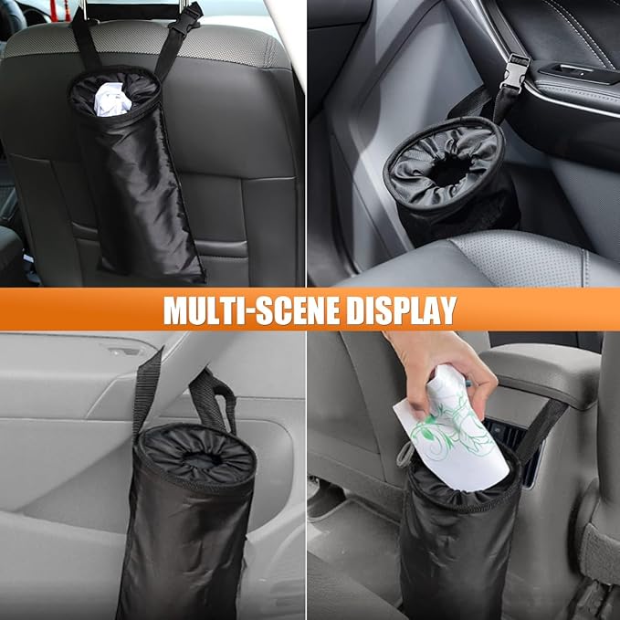 3PCS Universal Hanging Car Garbage Bag for Back Seat - Detachable Garbage Can Car Trash Bag with Elastic Opening - Washable Storage Bags Auto Trash Can for Outdoor Traveling & Home Use