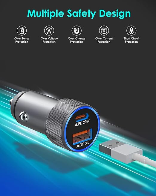 iPhone Car Charger,USB C Fast Car Charger[Apple MFi Certified] Apple Car Charging 38W Dual Port CarCharger Cigarette Lighter Adapter 2x3ft PD&QC 3.0 Lightning Cable for iPhone 14/13/12 Pro/11/Airpods