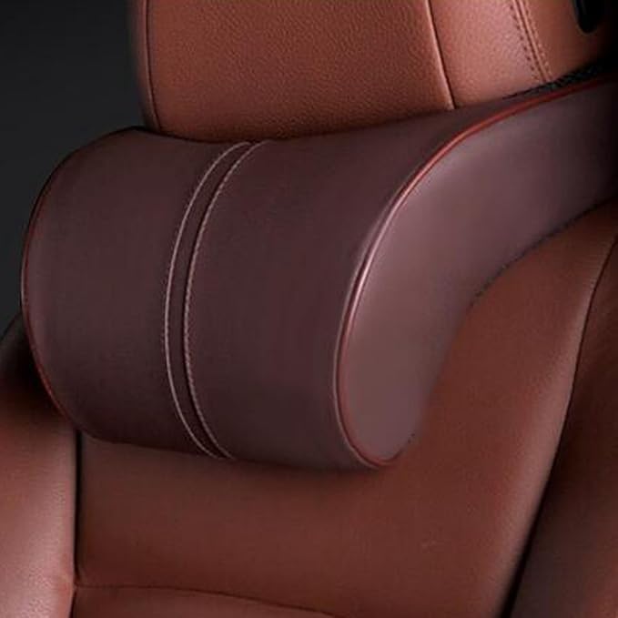 Car Seat Lumbar Support Pillow Neck Pillow Headrest Head Support Back Cushion Pad Soft Memory Foam Artificial Leather for Car Home Office Chairs Lower Back Pain Relief Corrects Posture Coffee