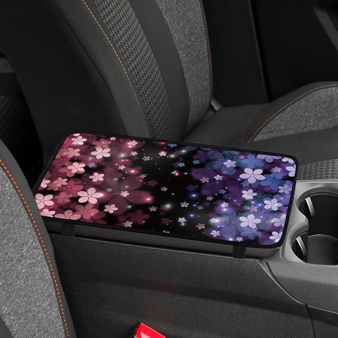 1pc Center Console Armrest Cover Pad 12.6x7.5 inch Cherry Blossom Neoprene Car Armrest Cushion Waterproof Armrests Seat Box Cover Protector for Universal Cars Vehicles SUVs