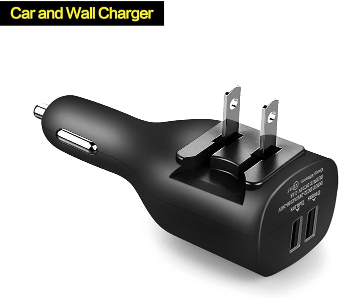 NDLBS 2Pack USB Car Charger, 2-in-1 Portable With Foldable Plug Wall Charger for iPhone X XR XS 7 8 Plus Note 8 9 Galaxy S8 S9 Plus LG Pixel