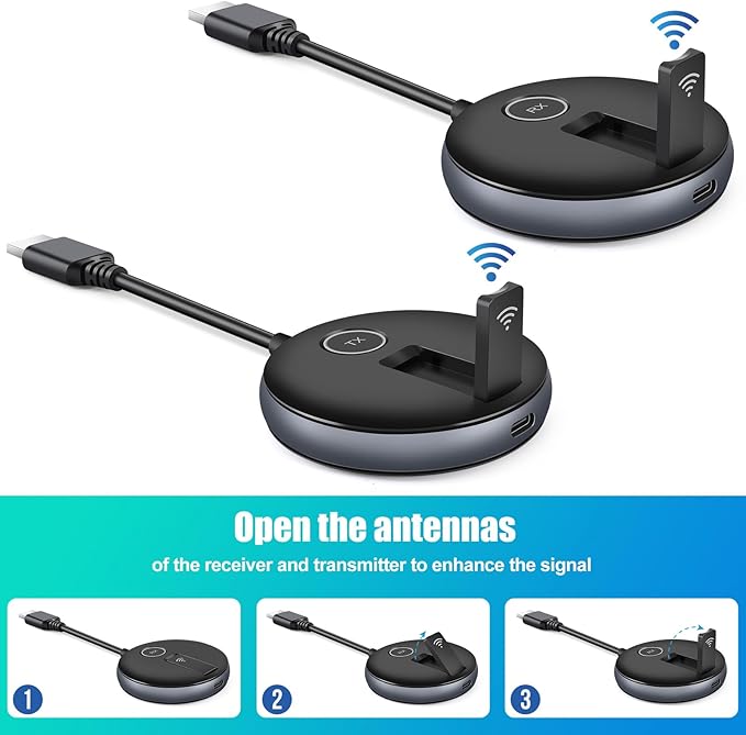 Wireless HDMI Transmitter and Receiver- Plug and Play Extender Kit, Multi-TV(1TX UP to 4RX), 50M/165FT @60Hz 5.8G/2.4G- Stream Video from Laptop to HDTV/Projector/Monitor