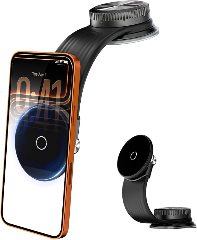 CloudValley for MagSafe Car Mount Detachable, 360° Adjustable Memory Alloy Arm Bendable Car Mount, Phone Holders for Car Dash Compatible with iPhone 17/16/15/14/13/12 & All Smartphones