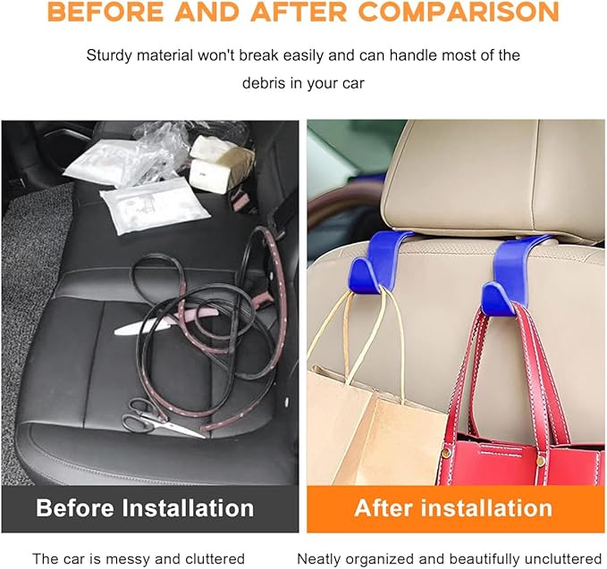 4PCS Car Seat Headrest Hook, Auto Back Seat Hanging Storage Organizer, Vehicle Seatback Hanger Holder for Purse Handbag Coat Umbrella, Universal Interior Car Accessories (Dark Blue)