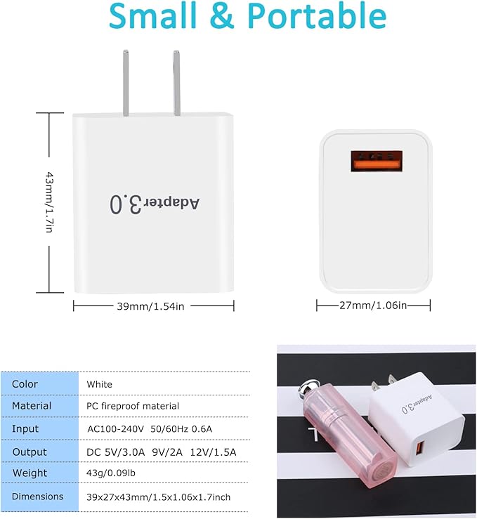 5V 3A USB Wall Charger Fast Charging Block Phone Charger USB Plug Compatible with iPhone 16 15 14 Pro Max Galaxy S24 S23 Ultra 22 21 20 A03s Android Camping Fan – [2Pack] Black White