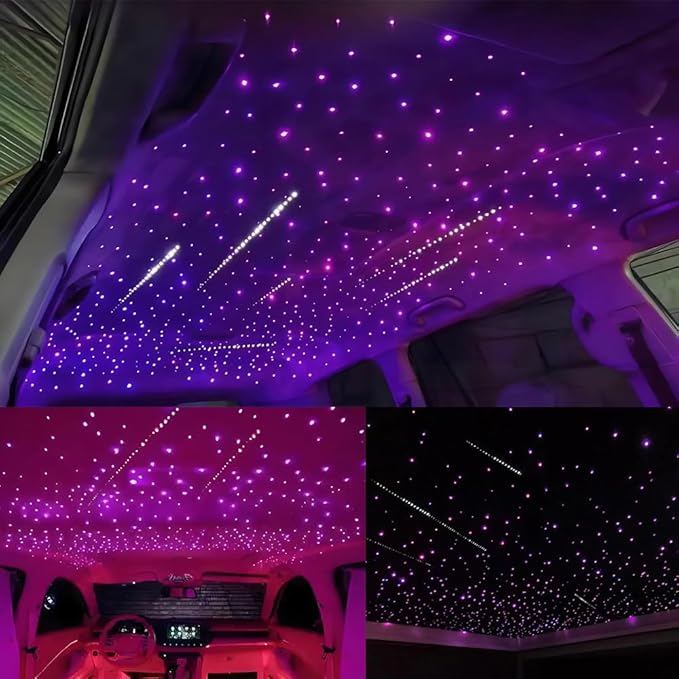 AKEPO Car Home 20W Dual Head Fiber Optic Lights RGBW Twinkle+Shooting Star Effect+APP+Music Mode Star Ceiling Light Kit, 710pcs 4m/13.1ft Mixed Optical Fiber Cable with Meteor Light Kit and Remote