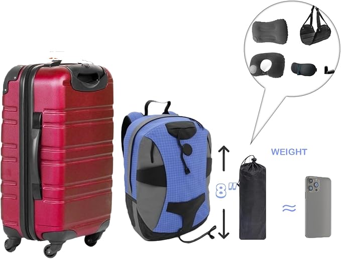 Portable Ultimate Comfort Set for Plane Sleep Kit at Plane Inflatable Travel Pillows Foot Rest Hammock Eye Mask Ear Plugs for Airplane Essentials for Seat Airplane Gadgets for Sleep Comfort (F)