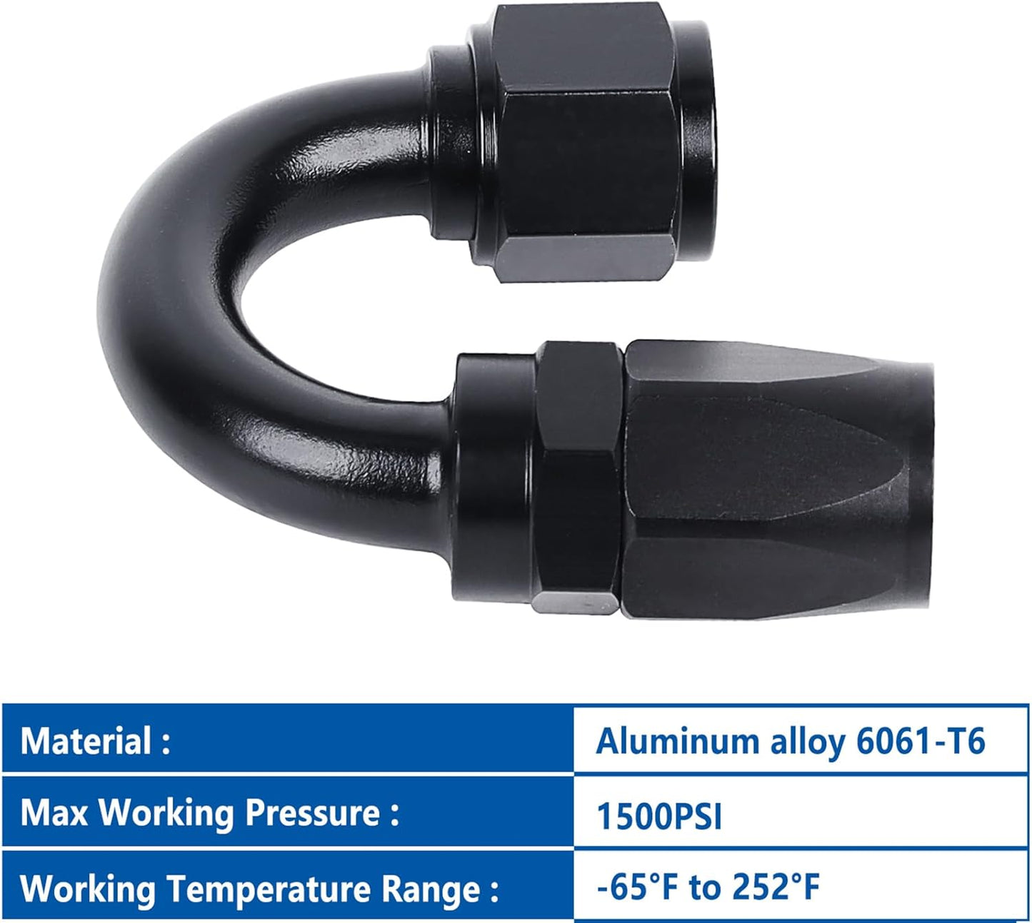 LokoCar 6AN Hose End Fitting 180 Degree Swivel For CPE Braided Hose Black 2Pcs