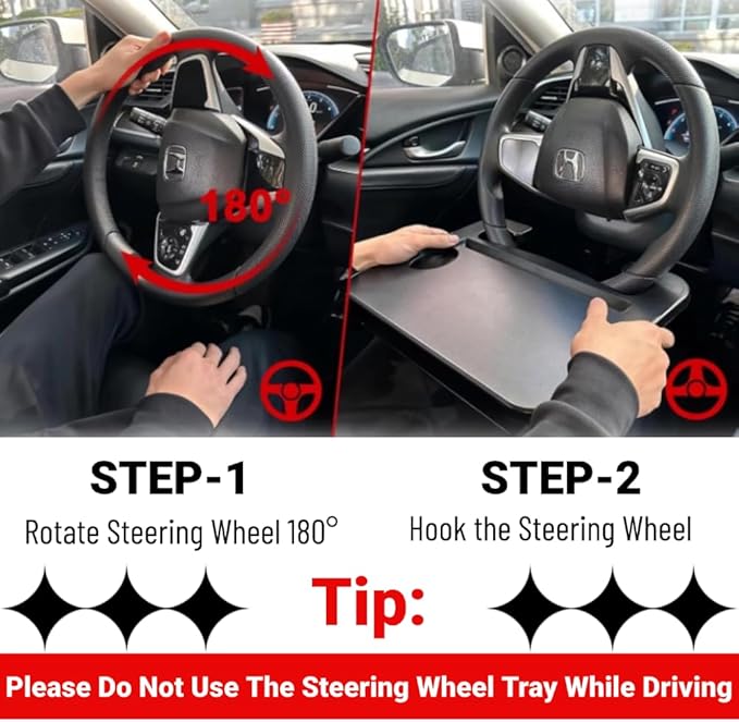 2 In 1 Steering Wheel Desk, Universal Steering Wheel Tray Table With Seat Gap Filler Organizer in Between Seat Organizer Car Food Tray For Laptop, Eating, Writing Work Road Trip