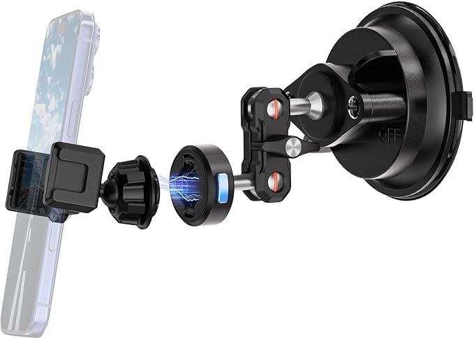 SOH Magnetic Suction Cup Car Phone Mount, 360° Rotation Stable Car Dashboard & Windshield Phone Holder Mount, Powerful Smartphones Suction Cup Car Holders Mount Hands Free for All Smooth Surface
