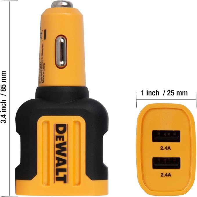 DEWALT Heavy Duty 24W USB Car Charger Adapter, Cigarette Lighter Adapter USBA Charger, Fast Charging Car Lighter USB Adapters, Cell Phone Automobile Chargers for iPhone, Samsung Galaxy, iPad