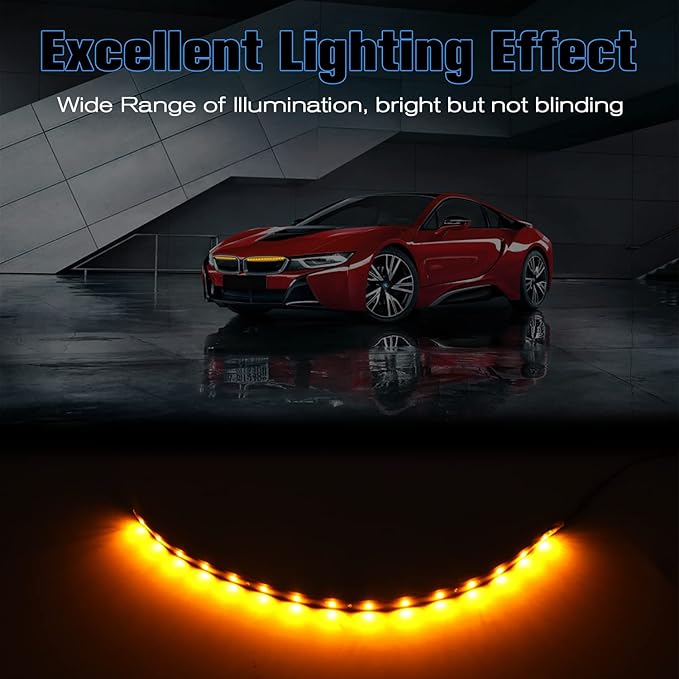 Amber Yellow LED Strip Lights for Car BaishenglinMotor 12-Pack DC12V Waterproof 30CM/11.8"/1FT 5050 15-SMD LED Strip Underbody Light for Car Motorcycles Decoration Interior Exterior Strip Lights