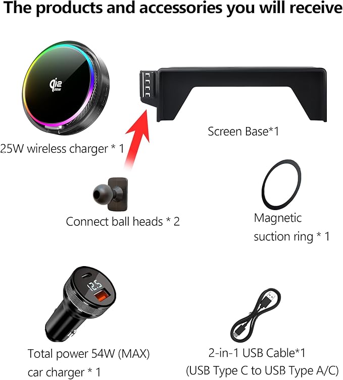 Qi2.2 25W Magnetic Car Mount Charger for 2023 2024 2025 2026 Honda Accord Accessories, for Fast Charging Cell Phone Holder 12.3 Inch Screen Fixed Clip with Cooling Fan＆54W Fast Adapter