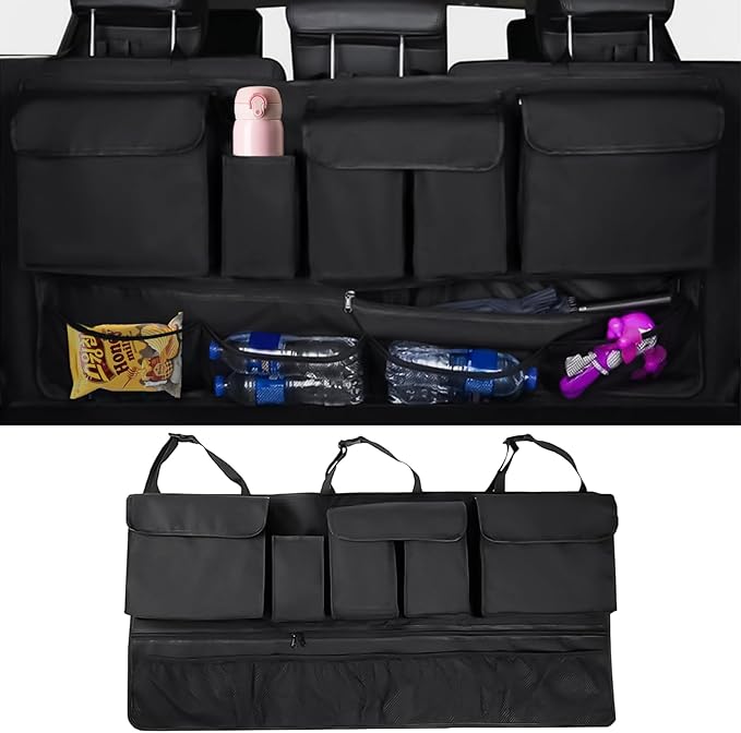 Universal Car Trunk Organizer,Large Capacity Backseat Organizer (40"*20") with 10 Pockets,Car Storage Bag for SUV/MPV/Truck (Single Pack, Black)