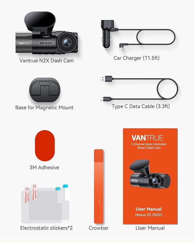 Vantrue N2X 2.7K Dash Cam Front and Inside, 5G WiFi Dual Dash Camera for Car with HDR IR Night Vision, STARVIS 2, GPS, 2.5K/60FPS, G-Sensor, 24/7 Parking Mode, Voice Control (Renewed)