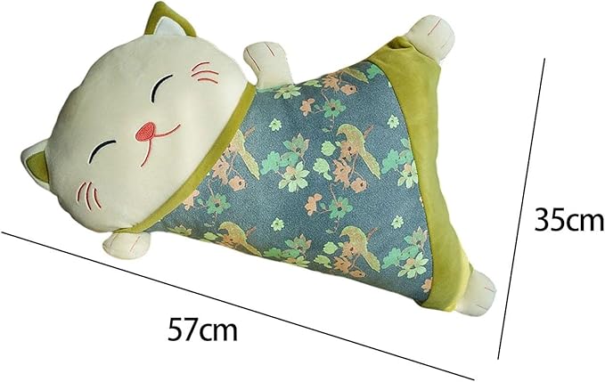 Lucky Cat Pillow Seat Cushion Detachable Belt Waist Cushion Lumbar Support Cushion for Car, Green