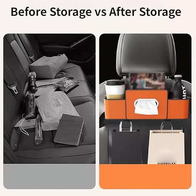Car Organizers and Storage Box Behind Seat, Car Organizers and Storage Back Seat, With Multiple Pockets, Hanging Car Seat Storage Travel Essentials, Snacks, Bottles (White)