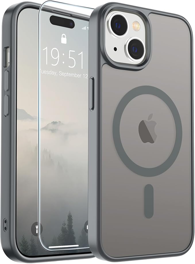 SUPFINE Magnetic for iPhone 15 Case(Compatible with MagSafe)(Military Grade Drop Protection) Slim Translucent Matte Shockproof Women Men Girl Phone Cover,Gray