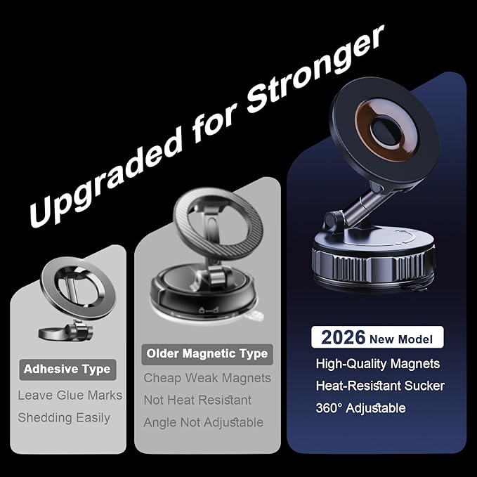 [2026 NEW] for MagSafe Car Phone Holder,Upgraded Magnetic Suction Cell Phone Mount for Dashboard Windshield Screen,Tesla Truck Van GPS Stand Cradle for iPhone 17 Pro Max 16 15 14 13 12 Samsung Android